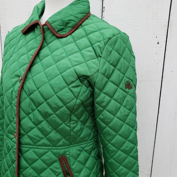 LAURE RALPH LAUREN Women's Sz Small Stem Green Brown Diamond Quilted Jacket Coat - Picture 6 of 8